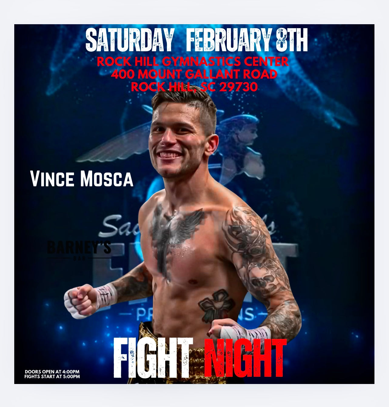 Vince Mosca - VIP TABLE - Seats 8 - Ticket- February 8th - Rock hill- Rock Hill Gymnastics Center